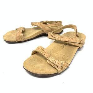 Vionic Women's Size 8 Leather Upper Farra Comfort Sandal Slip-On Sand Tan